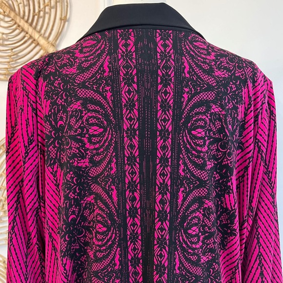 Bob Mackie Wearable Art Lace Print Blazer Jacket Pink Black Statement Jacket L - Picture 10 of 10